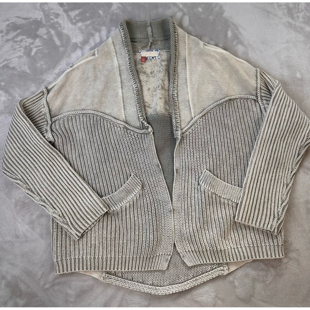 Pilcro Anthropologie Cardigan Women's SZ XXS Acid Wash Gray Drop Shoulder Boho - Picture 4 of 9